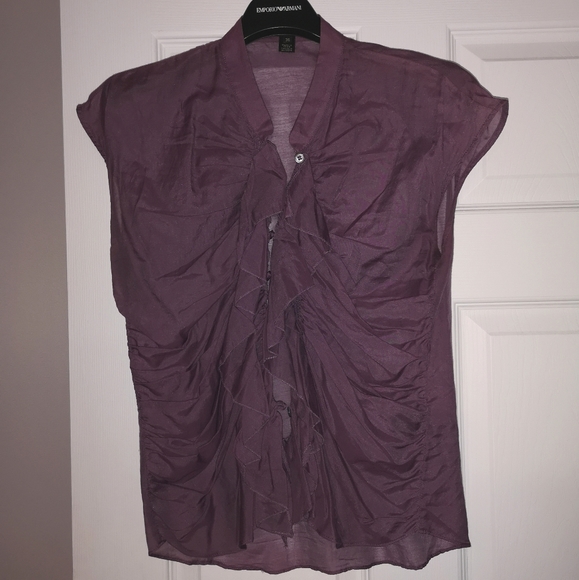 Saudra Angelozzi sheer ruffle front blouse - Picture 1 of 3